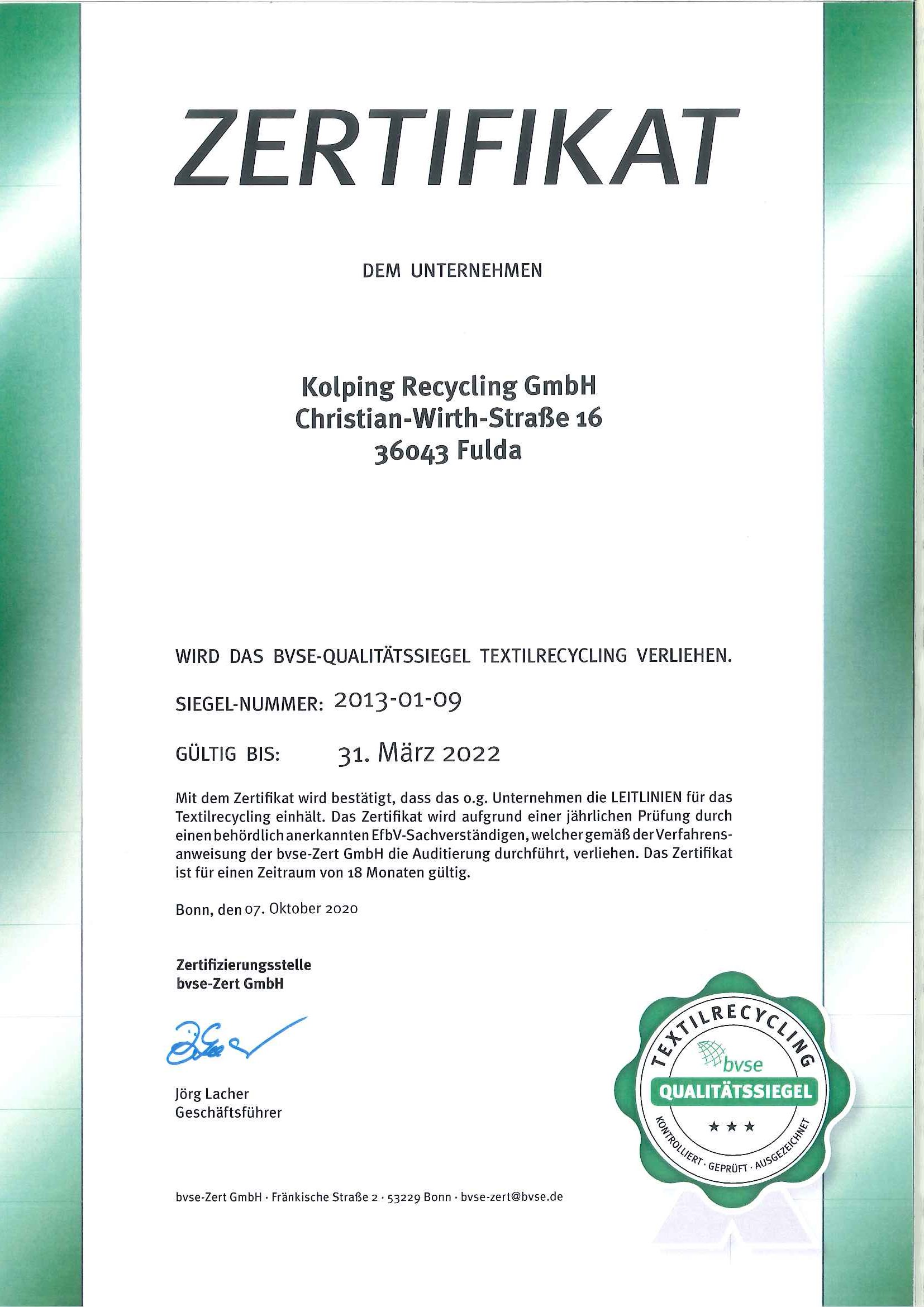 You are currently viewing Kolping Recycling erhält erneut Auszeichnung, wir gratulieren