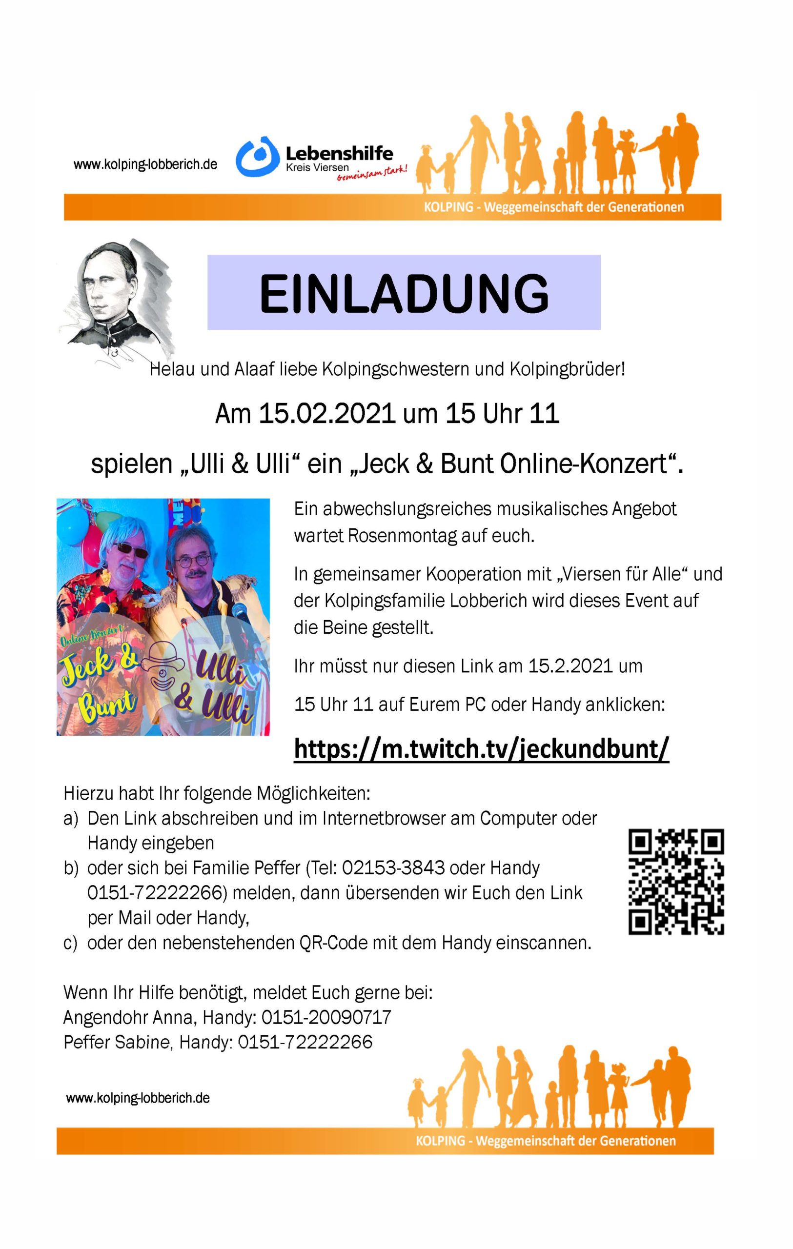 You are currently viewing Online-Konzert Rosenmontag, 15.2.2021, 15.11 Uhr